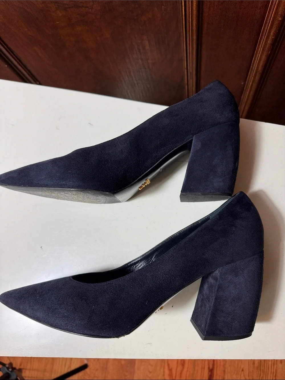 Prada Navy Suede Pointed-Toe Pumps